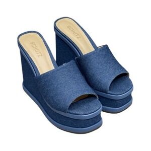 SCHUTZ Denim Blue Platform Wedge Sandals